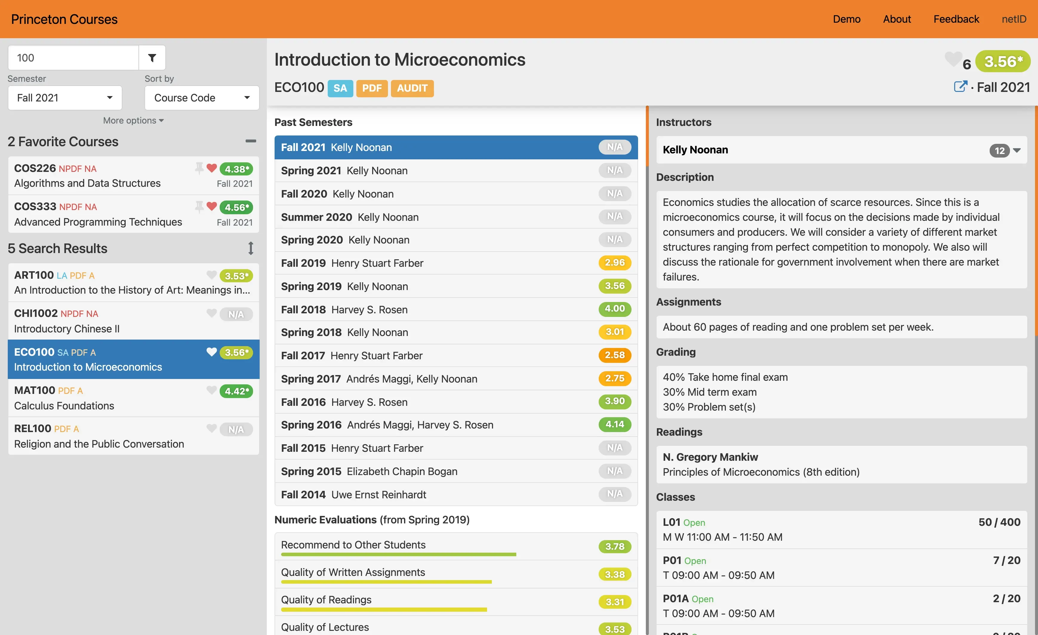 Princeton Courses app screenshot