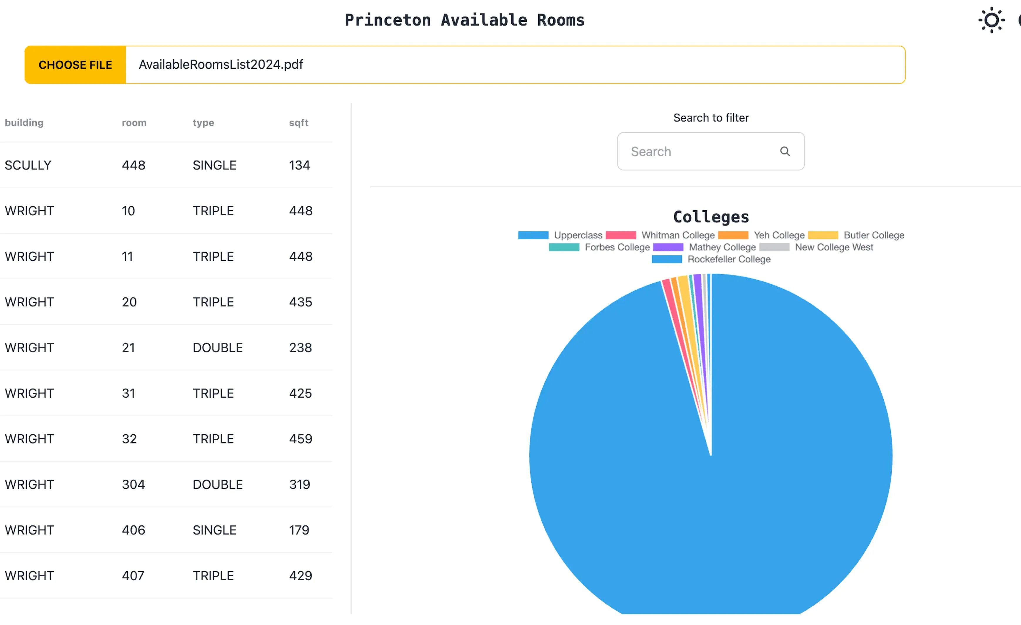 Princeton Rooms app screenshot