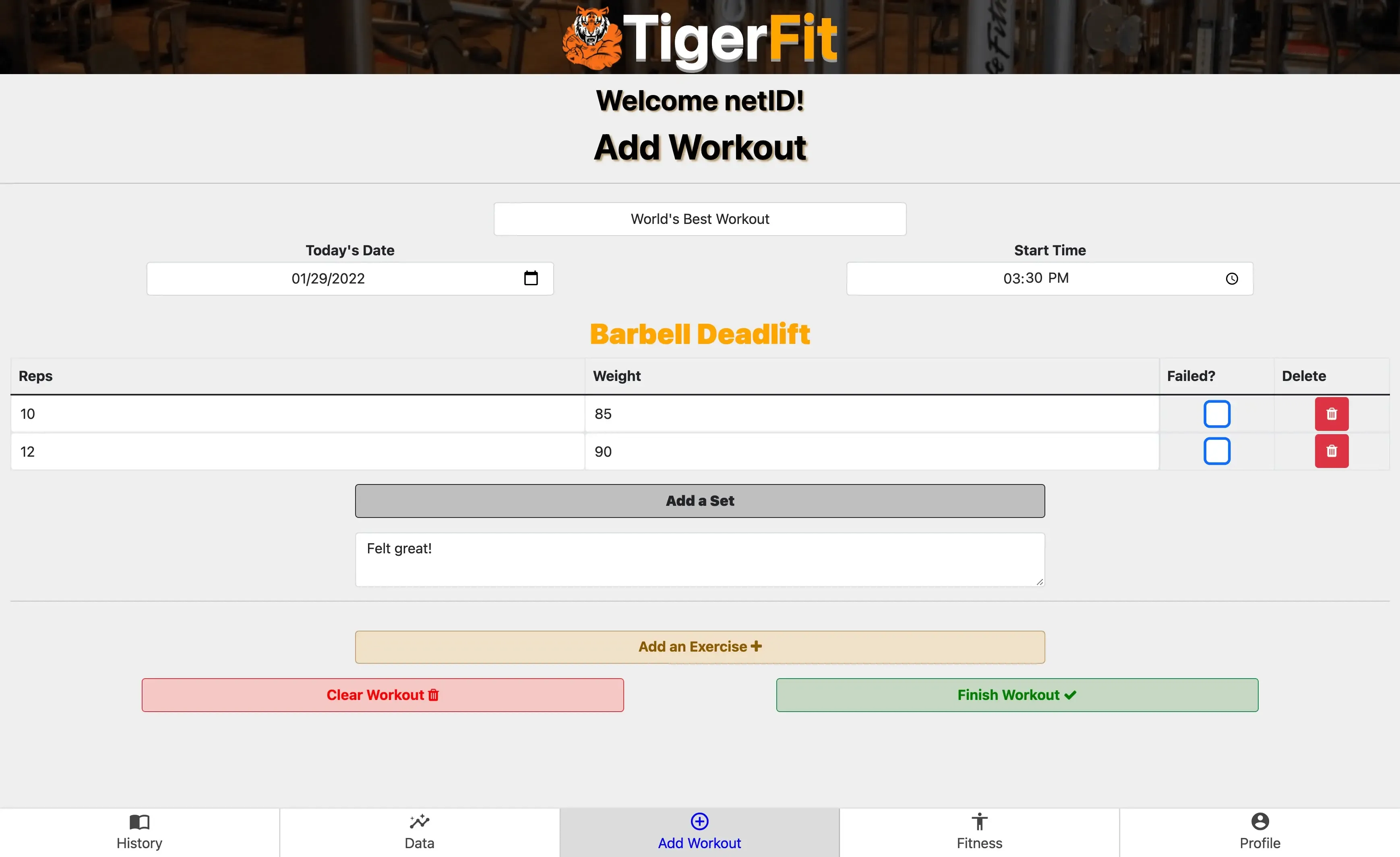 Tiger Fit app screenshot